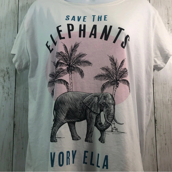 Ivory Ella Tropical Save The Elephants T-Shirt Small - Picture 2 of 5